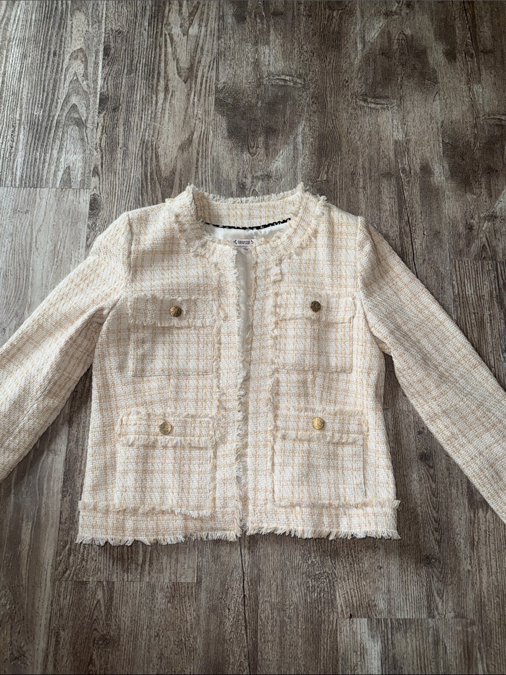 Nanette Lepore Cream Tweed Jacket with Gold Buttons